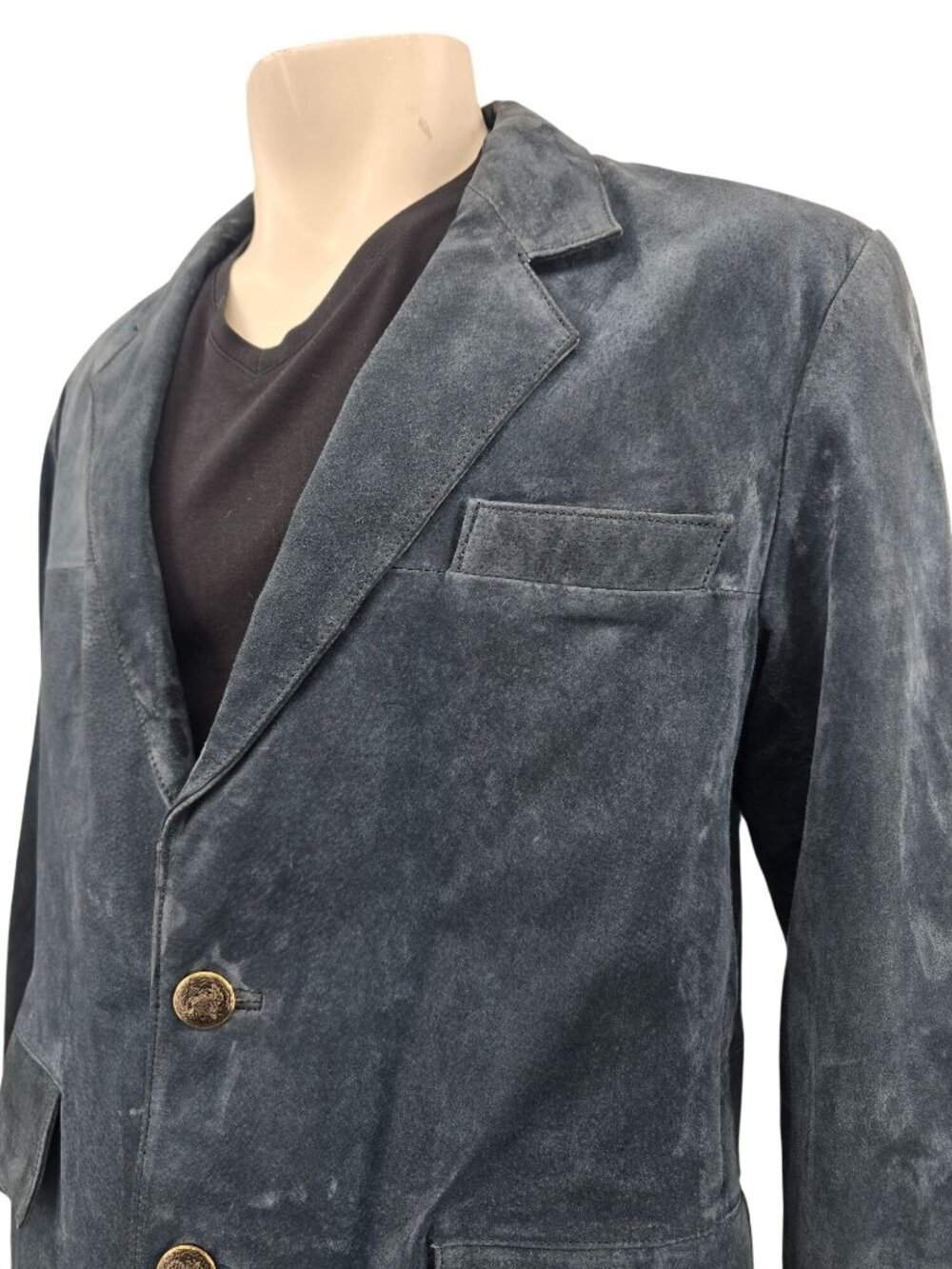 Vintage Deerskin Trading Post Mens Blue Suede Blazer Jacket 44S